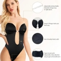 Miniatyrbild 4 av 6: Kvinnor Axelbandslös Bodysuit med djup V-ringad Osynlig helkroppskorsett för rygglös klänning Push Up BH Stringtrosa Öppen gren Underkläder Bälte Black 2XL