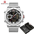 Miniatyrbild 1 av 6: NAVIFORCE Originalklockor för män Lyxmärke Quartz Dual Display Militär watch Mesh stålband Vattentät klocka SBW BOX