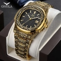 Miniatyrbild 5 av 6: Mode quartz watch herr Märke ONOLA lyx Retro gyllene klocka i rostfritt stål herr guld watch watch hombre ON3808 silver black