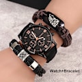 Miniatyrbild 1 av 6: Mode Casual Quartz Watch för män Brunt läder Wolf Flätad watch Armband Gfit Set för män Pojkvän Regalos Para Hombre Watch-Bracelet 02