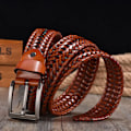 Miniatyrbild 6 av 6: Flätat läderbälte för mäns bälten 4,0 cm bredd Lyxiga äkta läder ko-remmar Handstickat designerband läderbälte män Camel 110cm