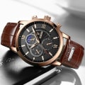 Miniatyrbild 3 av 6: 2023 nya herrklockor Toppmärke Lyxigt brunt läder Casual Quartz Watch Herr Sport Vattentät watch Relogio Masculino all black