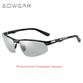 Miniatyrbild 1 av 6: AOWEAR Photochromic Solglasögon Män Polariserade Day Night Driving Glasögon Högkvalitativa aluminium bågar kameleontglasögon Gafas C2 Black Original
