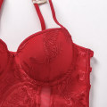 Miniatyrbild 4 av 6: Body Dam sexiga underkläder Bodysuit Push Up Vadderad kopp med remmar rygg Bygel Blommig broderi Underkläder Underkläder i ett stycke 6613-Ivory 85D