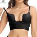 Miniatyrbild 3 av 6: Kvinnor Sexig Djup U-hals BH Shaper Rygglös Push Up Bröstunderkläder MISS MOLY BH:ar Low Cut Plunge Bröllopsunderkläder Fajas Korsetter Black XL