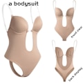 Miniatyrbild 1 av 6: Full Body Shapewear Dam Deep V Sexig Cabriolet BH Stringform Bär Rygglös Osynlig Push Up BH Underkläder Bantningskorsett skin M(34or75)
