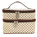 Miniatyrbild 1 av 6: Kvinnor Utomhusresor Dubbellager Kosmetisk Makeup Förvaringsväska Påse Organizer Toalettväska Kit Förvaring Case Beige