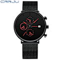 Miniatyrbild 3 av 6: CRRJU Herrklockor Lyx Watch Unik design i rostfritt stål Auto Date Mesh Armband Män Mode Casual Quartz Klockor 2258-red BOX