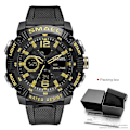 Miniatyrbild 1 av 6: SMAEL Dual Time LED Display Digital watch för män Vattentät Simning Quartz Sportklockor Auto Date Alarm Clock Armbandsur 8039 Black gold-Box
