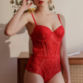 Miniatyrbild 2 av 6: Body Dam sexiga underkläder Bodysuit Push Up Vadderad kopp med remmar rygg Bygel Blommig broderi Underkläder Underkläder i ett stycke 6613-Black 70C