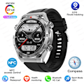Miniatyrbild 1 av 6: NFC AMOLED Smart Watch Herr Custom Dial Svara Ring Sport GPS Track Kompass IP68 Vattentät Smartwatch För Huawei Ultimate Silver