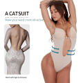 Miniatyrbild 6 av 6: Sexig helkroppsdräkt Djup V-hals Kroppsformare Rygglös låg midja stringtrosa Damer Sheer Straps Push Up BHS Seamless Body Underkläder black L 36