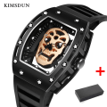 Miniatyrbild 3 av 6: Kimsdun Watch For Herr Toppmärke Lyx Vattentät Tonneau Hollow Out Skull Man Armbandsur Silikon Relogio Masculino 2022 full black box