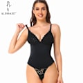 Miniatyrbild 2 av 6: Stringtrosa Shapewear Body Dam Helkroppsformare Overbust Spets Underkläder Body Suit Öppen gren Spets BH Underkläder Remmar Black 2XL