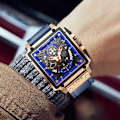 Miniatyrbild 6 av 6: 2023 nya LIGE Herrklockor Toppmärke Lyx Hollow Square Watch För män Mode Läderrem Vattentät Quartz Armbandsur Leather black