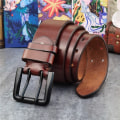 Miniatyrbild 6 av 6: Superbredt 4,2 cm lyxigt tjockt äkta läder Herrbälte Dubbelt spänne Bälte Ceinture Läderbälte Herr Jeans Byxbälte MBT0018 MBT0018  REDBROWN 100cm