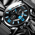 Miniatyrbild 2 av 6: 2023 Klockor Herr Mode Kalender Watch Herr Business Rostfritt stål Mesh Bälte Quartz Armbandsur Man Watch relogio masculino Mesh Silver Blue