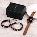 Miniatyrbild 6 av 6: Mode Casual Quartz Watch för män Brunt läder Wolf Flätad watch Armband Gfit Set för män Pojkvän Regalos Para Hombre Watch-Bracelet 01