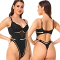 Miniatyrbild 2 av 6: Body Shapewear Spets Push-Up Genomskinlig magfärgning Hip String Tight Jumpsuit Djup V Rygglös aftonklänning Shaper Skin 3XL
