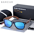 Miniatyrbild 1 av 6: BARCUR Black Walnut Solglasögon Trä Polariserade Solglasögon Herr Glasögon Herr UV400 Skyddsglasögon Original Träkartong Blue zipper box BARCUR Polarized