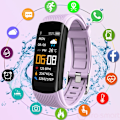 Miniatyrbild 2 av 6: C5S Smart Watch Dam Blodtrycksmätare Vattentät Pulsklocka Fitness Watch Armband För Android iOS Män Smartwatch Black Add WH strap