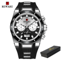 Miniatyrbild 1 av 6: REWARD Fashion Big Dial Watch Herr Toppmärke Lyx Chronograph Silikon Sport Kvartsklockor Vattentät relogio Masculino Black Silver(.266)