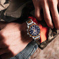 Miniatyrbild 6 av 6: KUNHUANG Träklockor Lyxig lysande multifunktions träkvarts watch för män Mode Sport Klockor Zegarek męski silver blue box