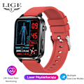 Miniatyrbild 1 av 6: LIGE SmartWatch Män Laserassisterad terapi Tre hög puls Blodsocker Hälsa Smartwatch Sömn Kroppstemperaturövervakning red