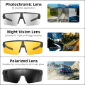 Miniatyrbild 5 av 6: WEST BIKING Myopic Polarized Square Solglasögon Män Photochromic Cykling Passform över glasögon Köra Fiske Glasögon Cykelglasögon Red x Night Vision