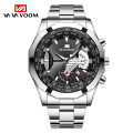 Miniatyrbild 5 av 6: VAVA VOOM Klockor Män Sport Rostfritt stålband Vattentät Casual Militär Utomhus Lyx Quartz Watch Black silver