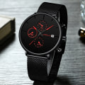 Miniatyrbild 5 av 6: CRRJU Herrklockor Lyx Watch Unik design i rostfritt stål Auto Date Mesh Armband Män Mode Casual Quartz Klockor 2258-red BOX