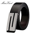 Miniatyrbild 1 av 6: Maikun-bälten för män Högkvalitativt slätt spänne syntetiskt läder herrbälte Moderiktigt mäns bälte för jeans BlackBeltBuckle2 100cm