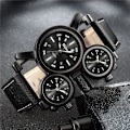 Miniatyrbild 4 av 6: Punk stil män klockor Oulm 1167 New Retro Man Quartz Watch Unik 3 Tidszon Quartz Clock Läder Man Military Armbandsur white