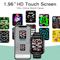 Miniatyrbild 3 av 6: Världspremiär KUMI KU6 Meta Smart Watch 1,96 tum NFC Smartwatch Bluetooth Call Sport Pulsmätare IP68 Vattentät Silver