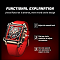 Miniatyrbild 6 av 6: 2023 nya LIGE Herrklockor Toppmärke Lyx Hollow Square Watch För män Mode Silikonrem Vattentät Quartz Armbandsur Gold red