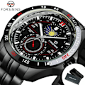 Miniatyrbild 1 av 6: Forsining Multifunktion Watch Mode Sport Automatiska Mekaniska Klockor Månfas Datumvisning Rostfritt stålband Nytt BOX ALL BLACK