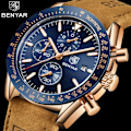 Miniatyrbild 2 av 6: BENYAR Märklockor Märke Lyx Silikonrem Vattentät Sport Kvarts Kronograf Watch Herrklocka Relogio Masculino L Blue Gold Blue B