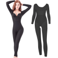 Miniatyrbild 1 av 6: ZYSK Magbantning Shapewear Kvinnor Hellängd Långärmad Body Shaper Öppen gren Body Shapers underbyst 1109 black color XXL