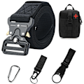 Miniatyrbild 1 av 6: Army Style Stridsbälten Set Inkluderad Väska Krok Snabbkoppling Taktiskt bälte Herr Militär Canvas Utomhus Jakt Camping Trekking Set D Black 125cm