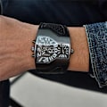 Miniatyrbild 6 av 6: Oulm Classic Style Two Time Zone Herrklockor PU Läder Armbandsur Man Quartz Clock Casual Man Timmar relogio masculino all white