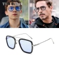 Miniatyrbild 2 av 6: Tony Stark Solglasögon Herr Vintage Retro Herrglasögon Iron Man 3 Solglasögon Gul Röd Solglasögon 2019 Skärmar Herr oculos W66218 C4 Gold Black-Red