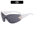 Miniatyrbild 1 av 6: Punk One Piece Solglasögon Goggle Nya Y2k båglösa solglasögon 2000-talsglasögon Glasögon UV400 Kvinnlig designer femstjärniga glasögon C3