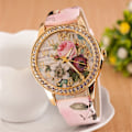 Miniatyrbild 3 av 6: HET FÖRSÄLJNING!!! Kvinnor Rhinestone Inlagd Blomma Rund Urtavla Faux Läder Band Kvarts Watch Mode Kvarts Watch Kvinnor C
