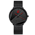 Miniatyrbild 1 av 6: Märke Herrklockor Herr Enkelt Ultratunt mesh i rostfritt stål Bälte Quartz Clock Man Business Läder Armbandsur reloj hombre Mesh Black Red