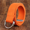 Miniatyrbild 1 av 6: Mode bälte för män/kvinnor D-format dubbelringspänne Enkelt solid bomullscanvas All-match unisex canvasbälten Midjebälte lyx orange 100cm