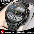 Miniatyrbild 2 av 6: LIGE Smart Watch Herr 1,6 tum Full Touch Armband Health Monitor Sportklockor Bluetooth Call Smart Clock Herr Smartwatch Mesh belt black 600mA-Bluetooth call
