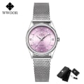 Miniatyrbild 1 av 6: 2022 WWOOR Modemärke Damklockor Lyx Diamond Rose Gold Dam Watch Elegant watch för tjejer montre femme White pink box