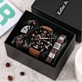 Miniatyrbild 5 av 6: Mode Casual Quartz Watch för män Brunt läder Wolf Flätad watch Armband Gfit Set för män Pojkvän Regalos Para Hombre Watch-Bracelet 01