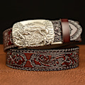 Miniatyrbild 3 av 6: 3,5 CM Eagle Alloy Automatiskt Spänne Cowskin Läder Bälte Kvalitet Herr Wasitbad Rem Äkta Läder Present Bussiness Bälte För Jeans Silver buckle Coffee 115CM