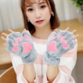 Miniatyrbild 1 av 6: Söt Cat Paw Fluffy Claw Fingerlösa handskar Varm Mjuk Plysch Fingerlös Panda Handske Halvfinger Kvinnor Vinterkläder Julklappar Gray-A One Size